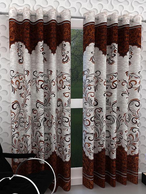 homefab india 2 pcs polyester brown door curtain - 7 ft - 13148933 - Very Small Image - 1