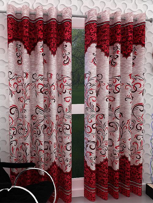 homefab india 2 pcs polyester maroon door curtain - 7 ft - 13148934 - Very Small Image - 1