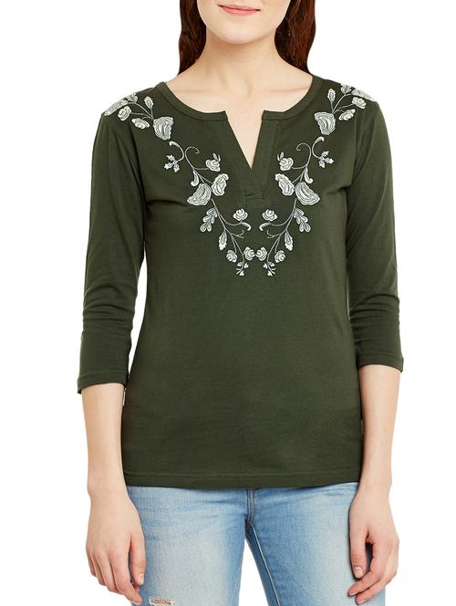 notch neck embroidered top - 13150407 - Very Small Image - 1