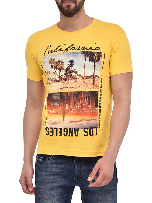 yellow cotton graphic printed t-shirt - 13154107 - Very Small Image - 1