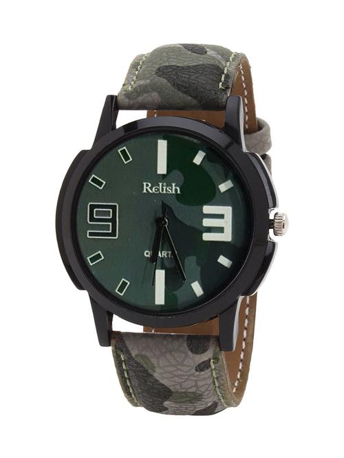 relish-444 round analog dial leather strap watch - 13156080 - Very Small Image - 1