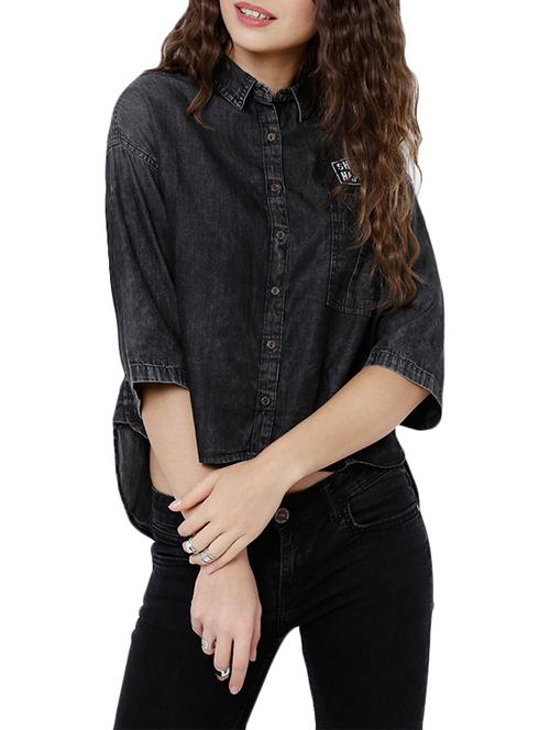 high low pocket detail denim shirt - 13157832 - Very Small Image - 1