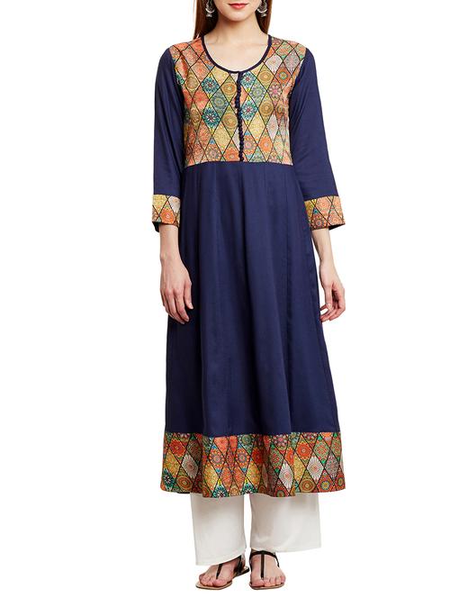 anarkali printed placket detail kurta - 13158125 - Very Small Image - 1