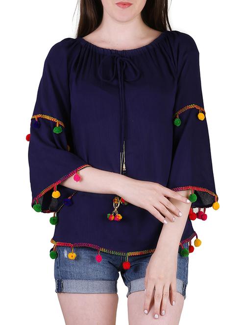 navy blue rayon regular top - 13159210 - Very Small Image - 1
