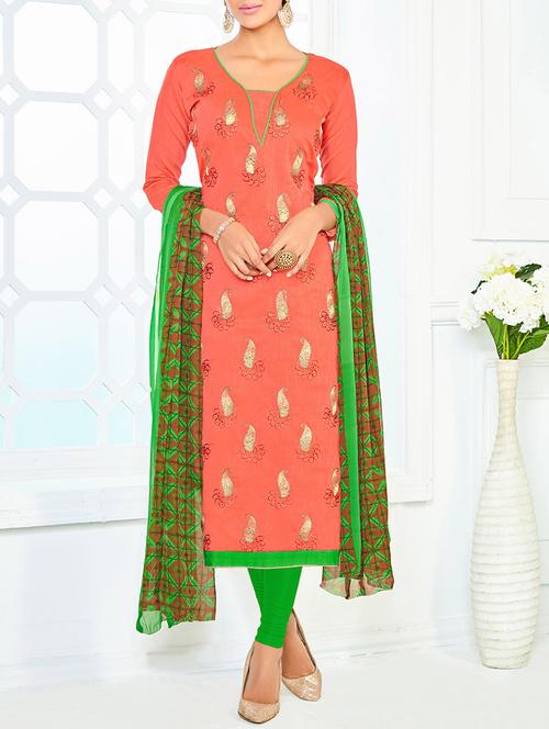 orange cotton blend semistitched suit - 13159437 - Very Small Image - 1