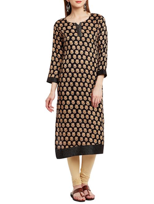 black rayon printed straight kurta - 13159476 - Very Small Image - 1