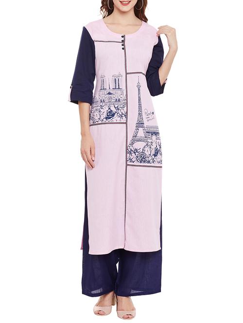 baby pink cotton straight kurta - 13160289 - Very Small Image - 1