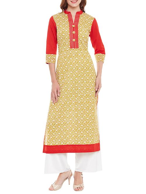 yellow cotton straight kurta - 13160300 - Very Small Image - 1