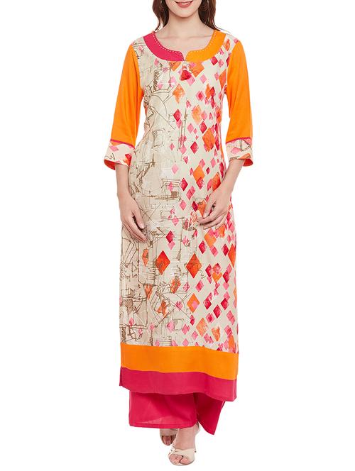 orange rayon straight kurta - 13160322 - Very Small Image - 1
