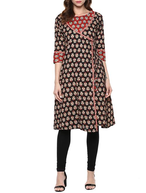black cotton block printed angrakha - 13160540 - Very Small Image - 1