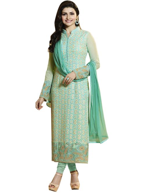 green straight semi stitched suit - 13160884 - Very Small Image - 1
