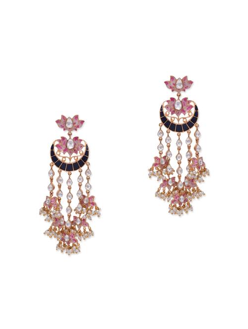 pink lotus meenakari earrings - 13161265 - Very Small Image - 1