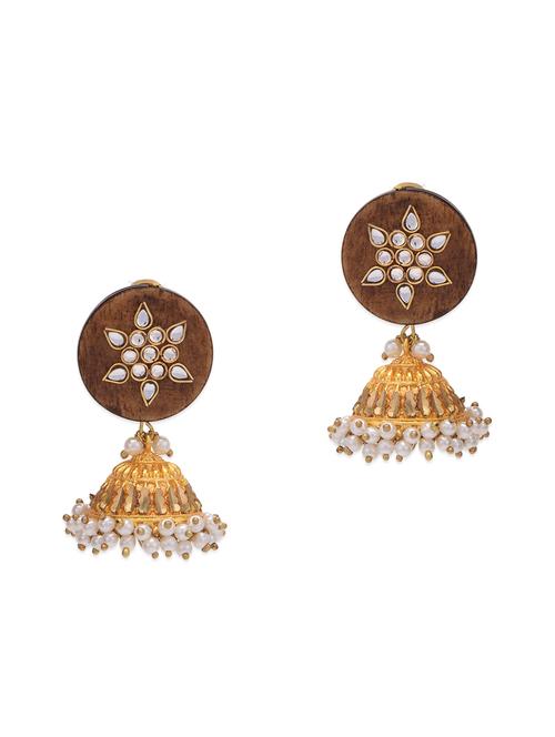 wood and kashmiri jhumka earrings - 13161279 - Very Small Image - 1