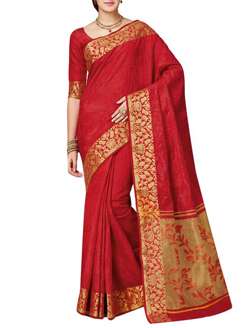red tussar silk saree with blouse - 13161823 - Very Small Image - 1