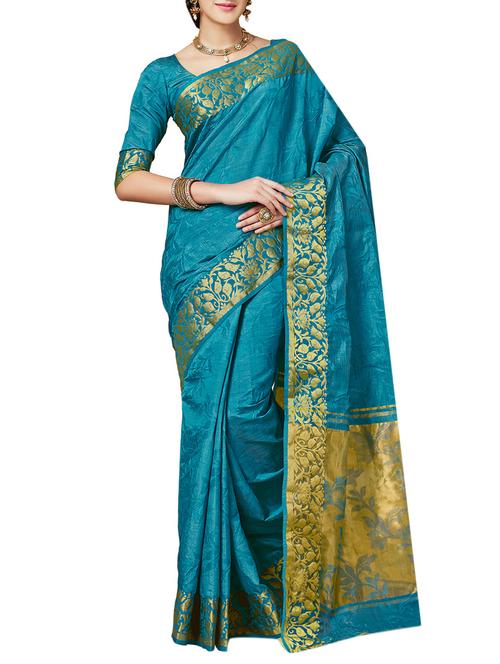 blue tussar silk saree with blouse - 13161824 - Very Small Image - 1