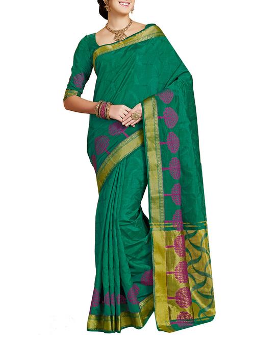 green tussar silk saree with blouse - 13161830 - Very Small Image - 1