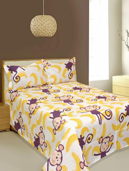 kariba 100% cotton white colored kids double bedsheet with two pillow covers. - 13161873 - Very Small Image - 1