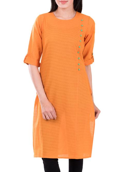 orange cotton blend plain straight kurta - 13168382 - Very Small Image - 1
