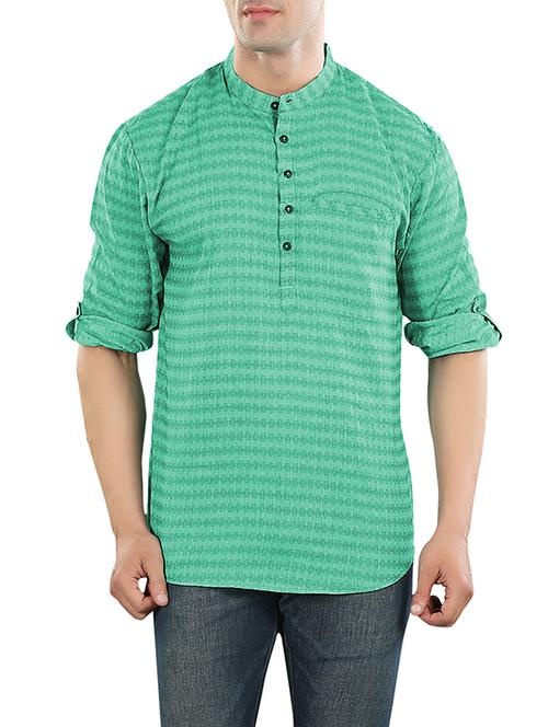 solid green cotton kurta - 13168733 - Very Small Image - 1