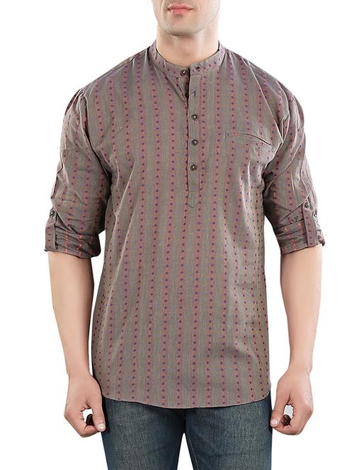 taupe cotton striped kurta - 13168739 - Very Small Image - 1