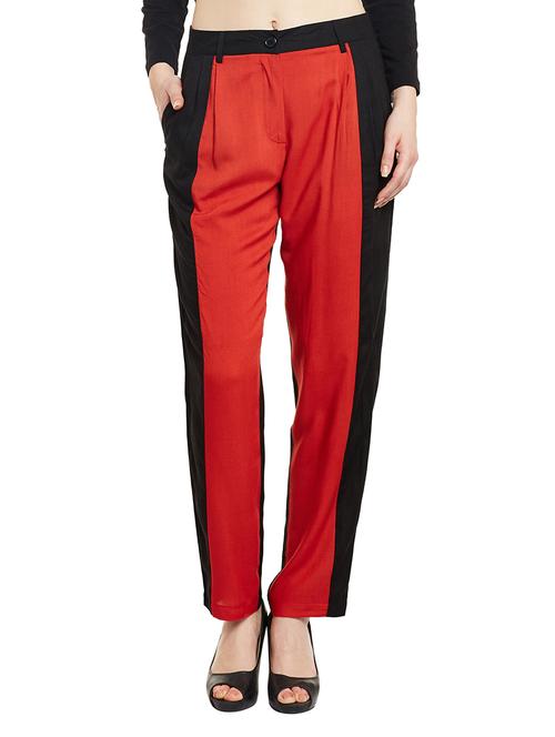 black red color block viscose pleated trouser - 13168793 - Very Small Image - 1