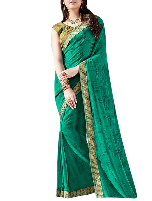 green georgette printed saree - 13169666 - Very Small Image - 1