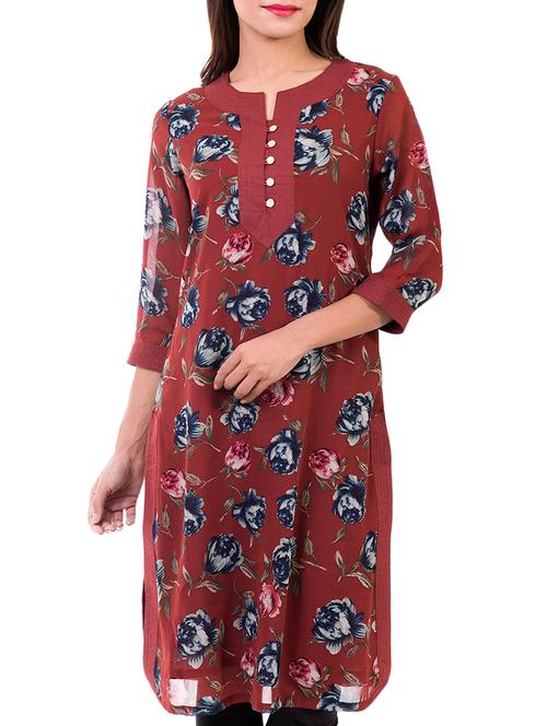 notch neck button detail floral tunic - 13170640 - Very Small Image - 1