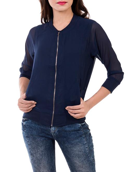 navy blue georgette summer jacket - 13171047 - Very Small Image - 1