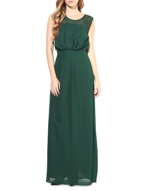green poly georgette laced sleeveless maxi - 1317222 - Very Small Image - 1
