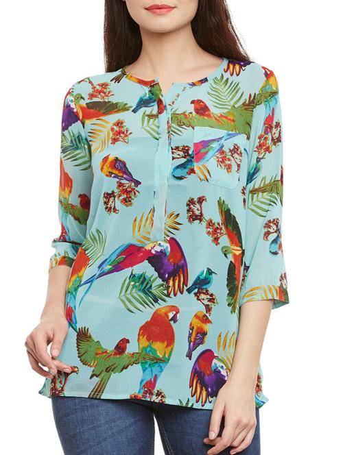 light blue printed poly georgette regular top - 13174160 - Very Small Image - 1