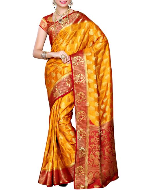 yellow silk kanjivaram saree - 13176744 - Very Small Image - 1