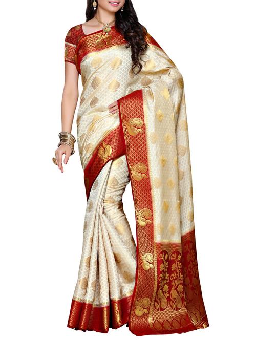 cream silk kanjivaram saree with blouse - 13176747 - Very Small Image - 1