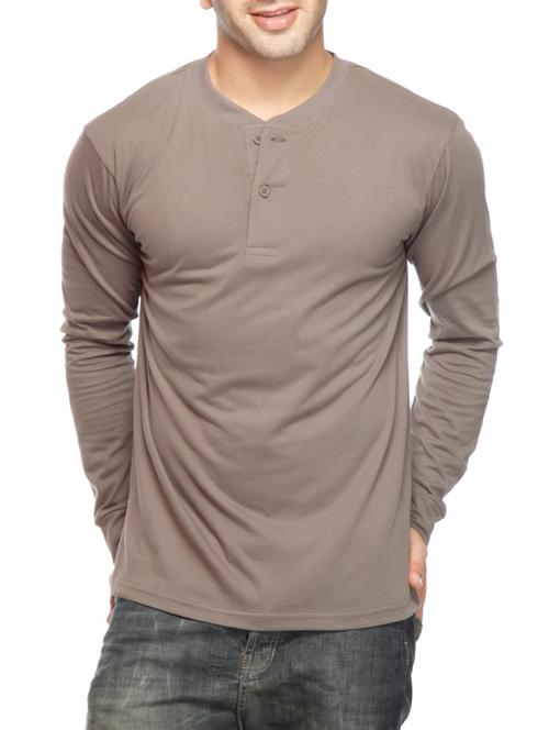 solid taupe cotton t-shirt - 13177508 - Very Small Image - 1