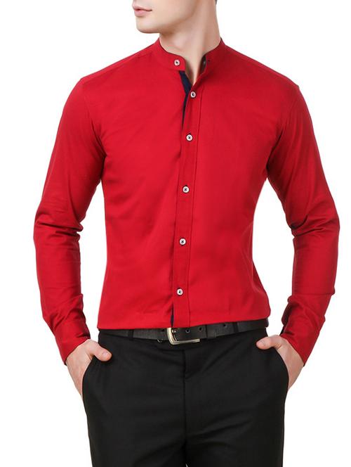 solid red cotton casual shirt - 13178041 - Very Small Image - 1