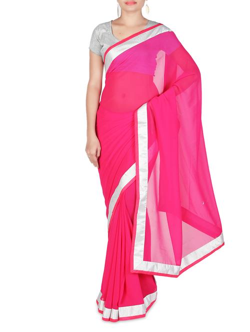red faux georgette plain bordered saree - 1317859 - Very Small Image - 1