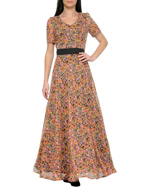 v neck flared maxi dress - 13178846 - Very Small Image - 1