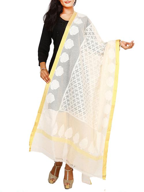 off-white net banarasi woven dupatta - 13179426 - Very Small Image - 1