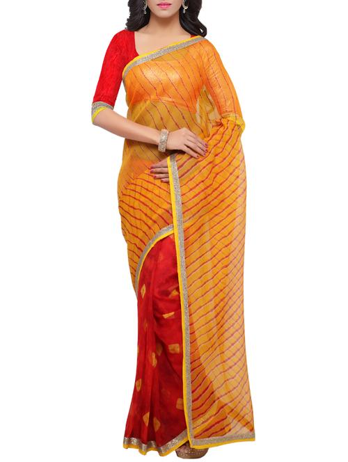 yellow cotton bandhani print half and half saree with blouse - 13179717 - Very Small Image - 1