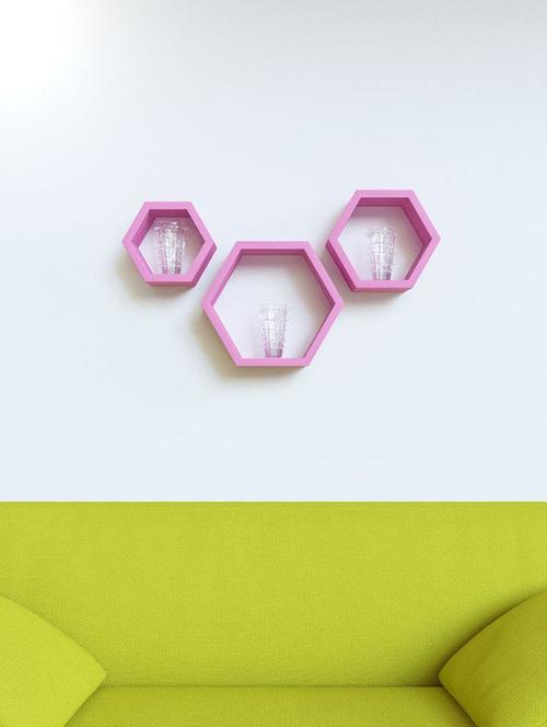 decornation wall shelf rack set of 3 hexagon shape storage wall shelves for home - pink - 13180645 - Very Small Image - 1
