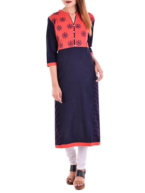 blue rayon printed straight kurta - 13184957 - Very Small Image - 1