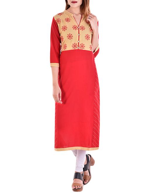 orange rayon printed straight kurta - 13184959 - Very Small Image - 1