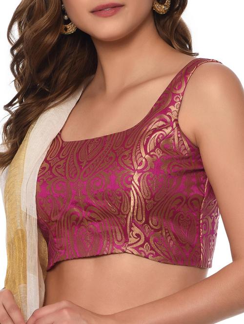 Pink brocade sleeveless stitched blouse - 13185671 - Very Small Image - 1