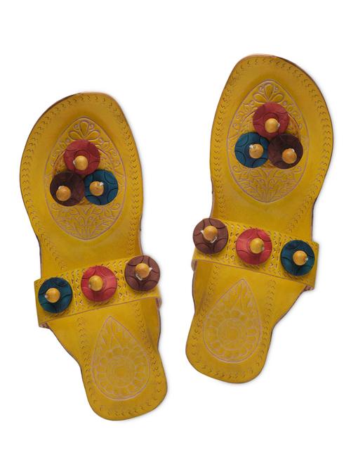 yellow leather embellished kolhapuris - 1318719 - Very Small Image - 1