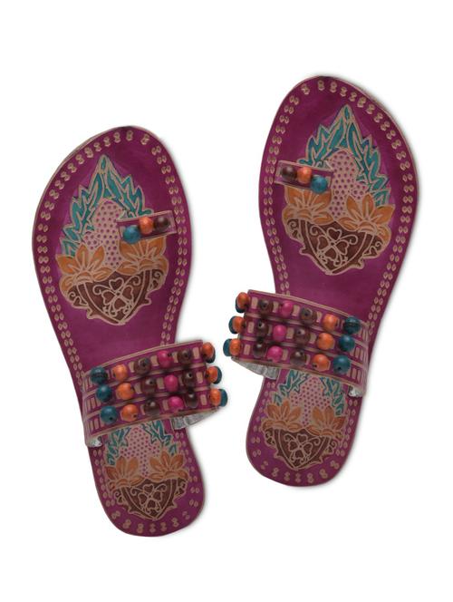 pink leather embellished kolhapuris - 1318727 - Very Small Image - 1