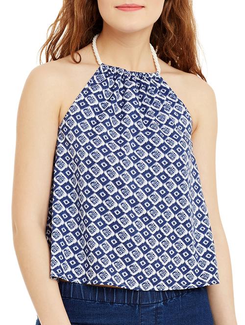 blue printed rayon crop top - 13187425 - Very Small Image - 1