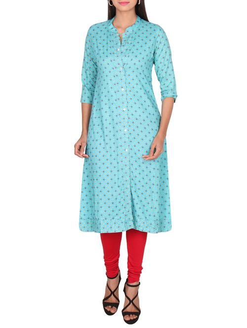 turquoise viscose straight kurta - 13187505 - Very Small Image - 1