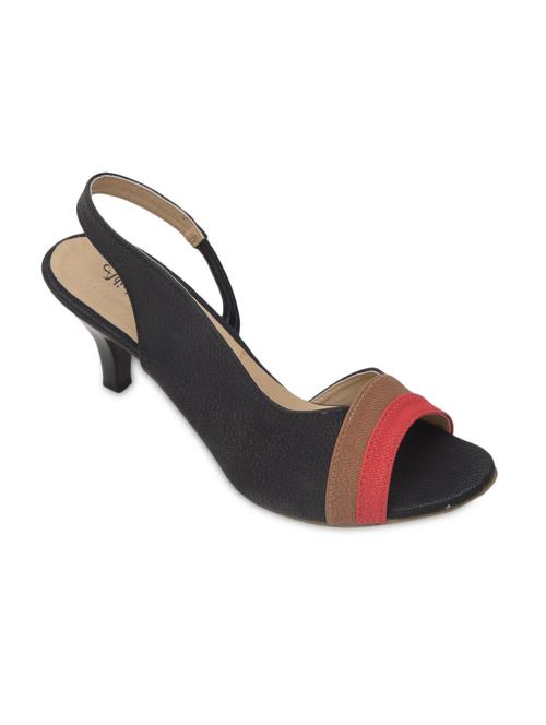 Black Faux Leather Textured Medium Heels - 1318795 - Very Small Image - 1