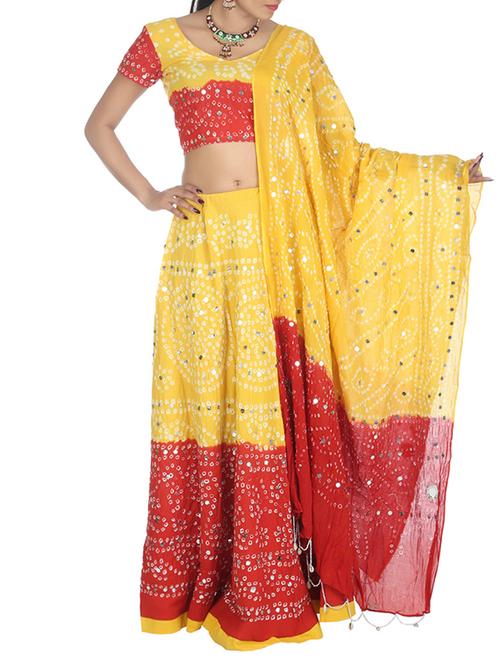 yellow cotton aline lehenga - 13193221 - Very Small Image - 1