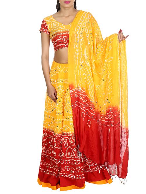 yellow cotton aline lehenga - 13193231 - Very Small Image - 1