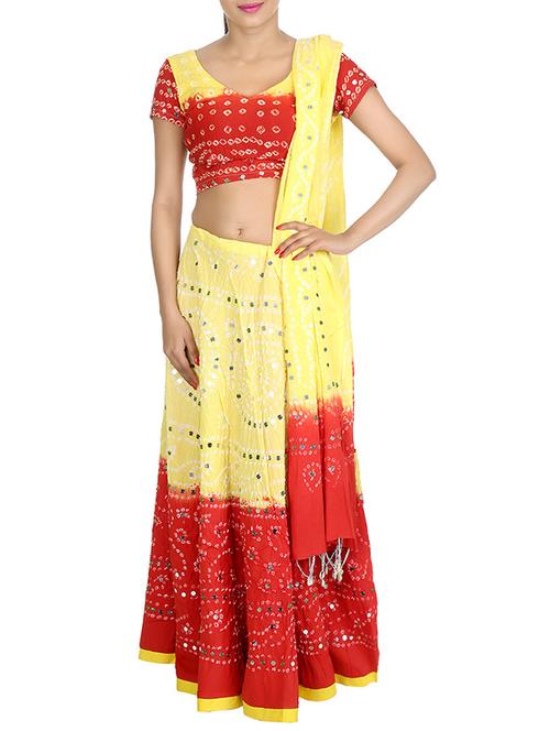 yellow cotton aline lehenga - 13193237 - Very Small Image - 1